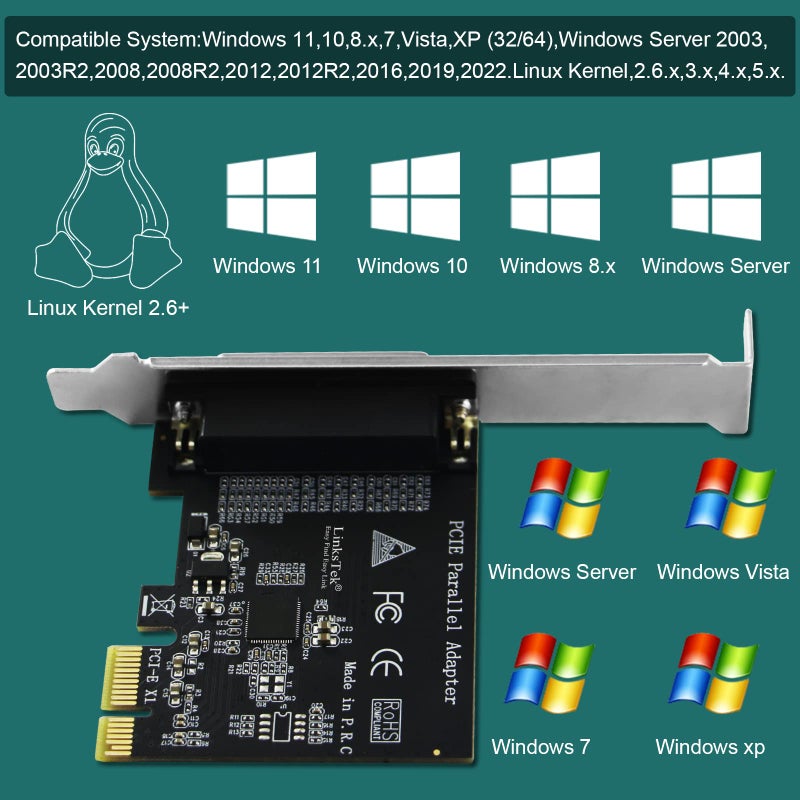 LinksTek 1-Port PCI Express Parallel Card for Printers, IEEE 1284 Standard DB25 LPT PCIE Parallel Port, Supports IEEE 1284 SPP, Nibble, Byte and ECP Mode, PCIE DB25 Parallel Port Card (PCIE-PA1) - Image 5